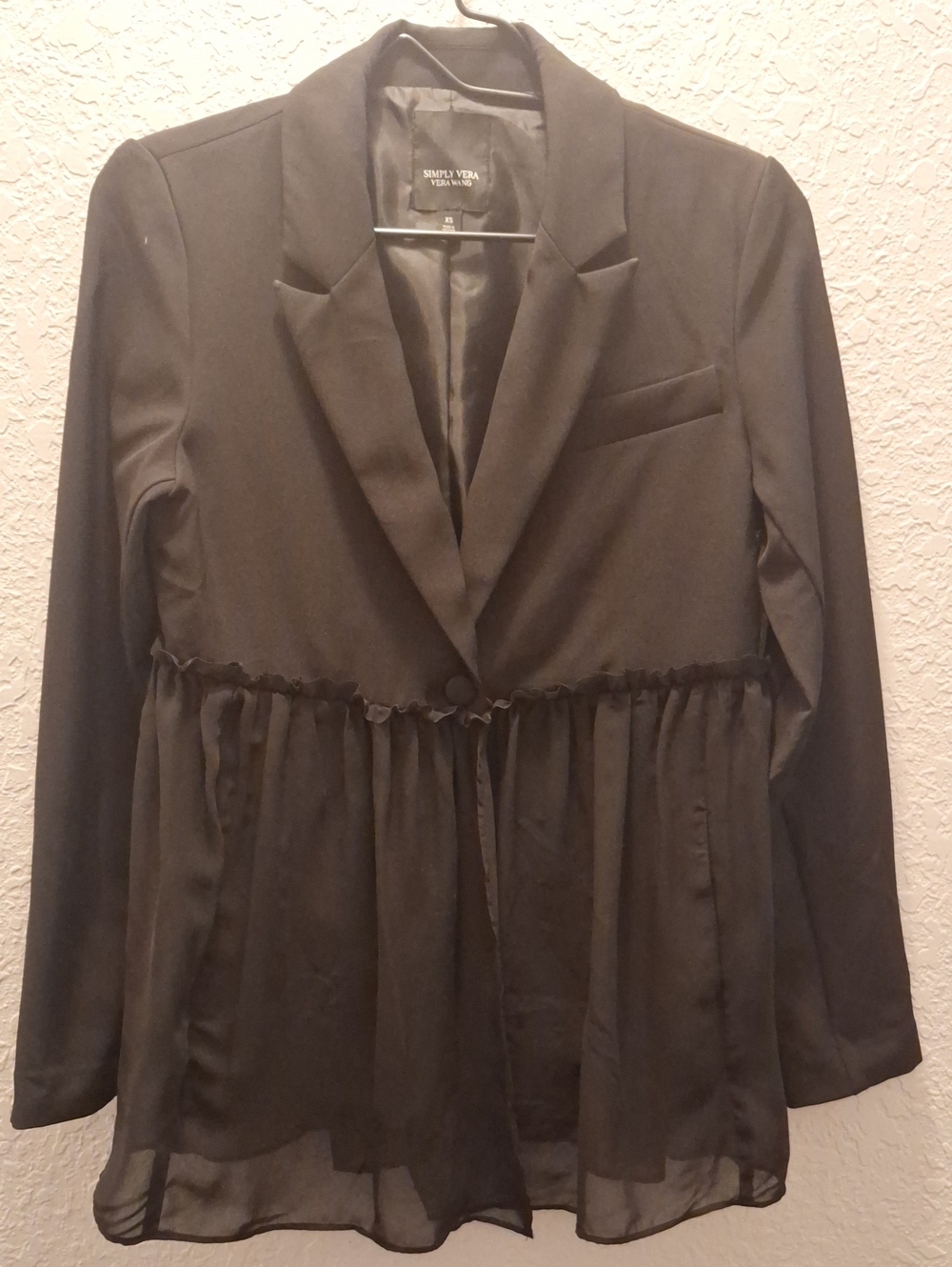 Simply Vera Vera Wang Black Peplum Chiffon-Trim Blazer
